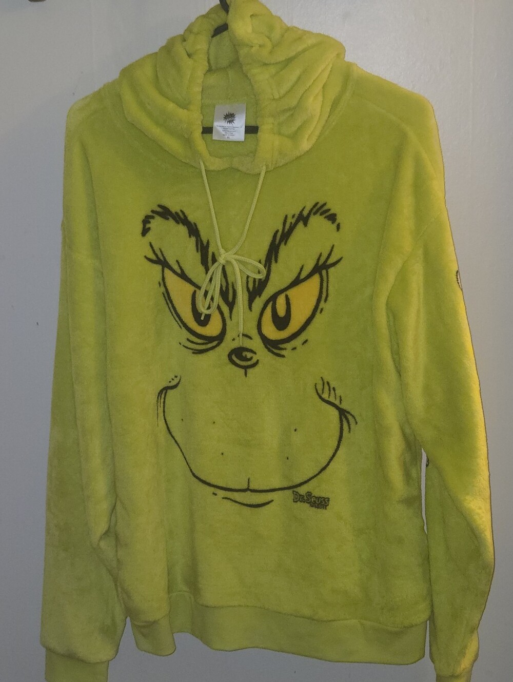 Dr. Seuss Bright Yellowish Green Grinch Plush Cowl-Neck Sweatshirt